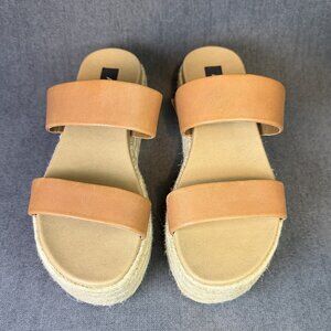 AQUA Women's Ayden Platform Espadrille Slide Sandals Cognac Leather Women Size 8